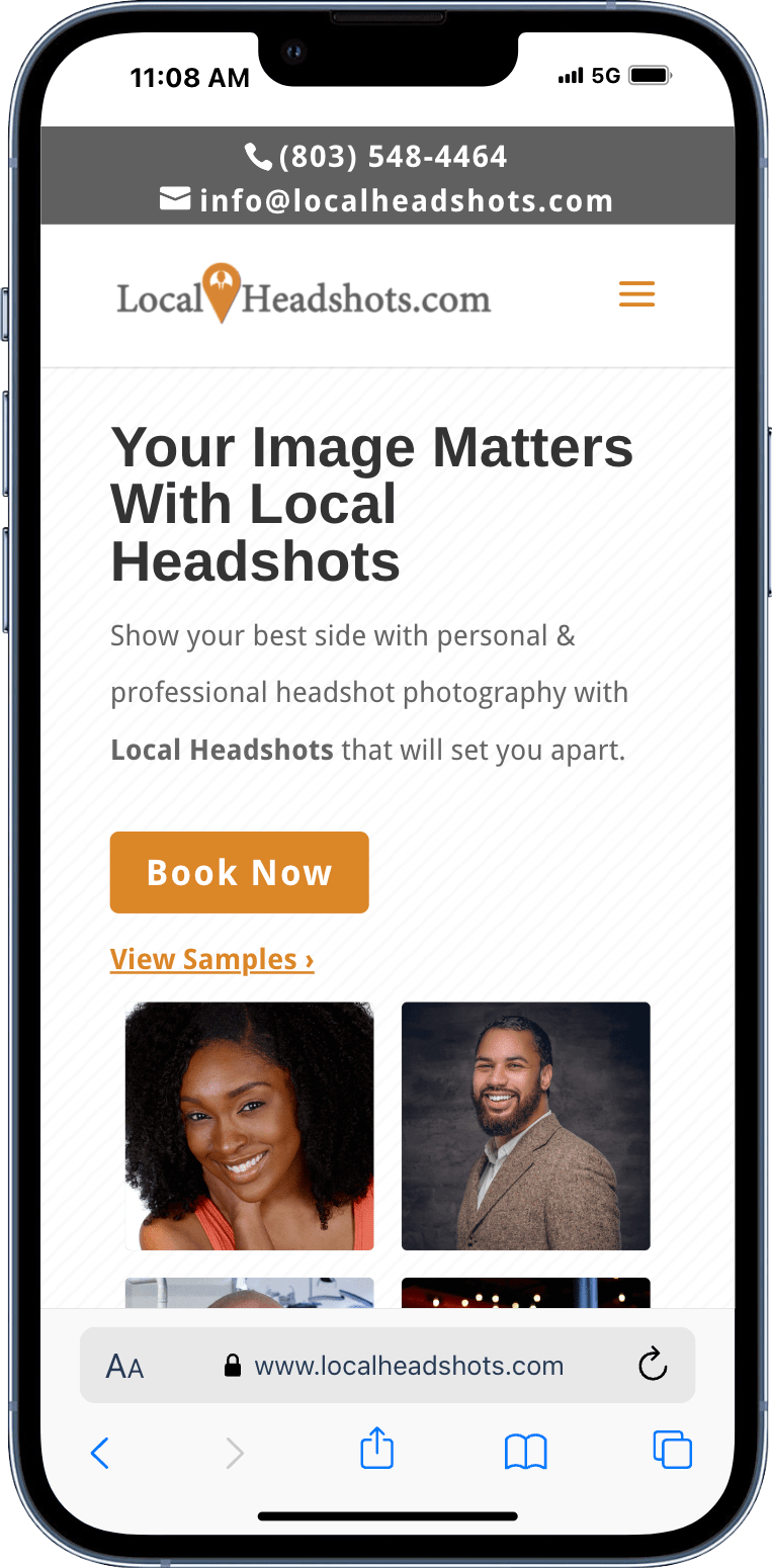 mobile phone mockup showing a photographer website in rock hill
